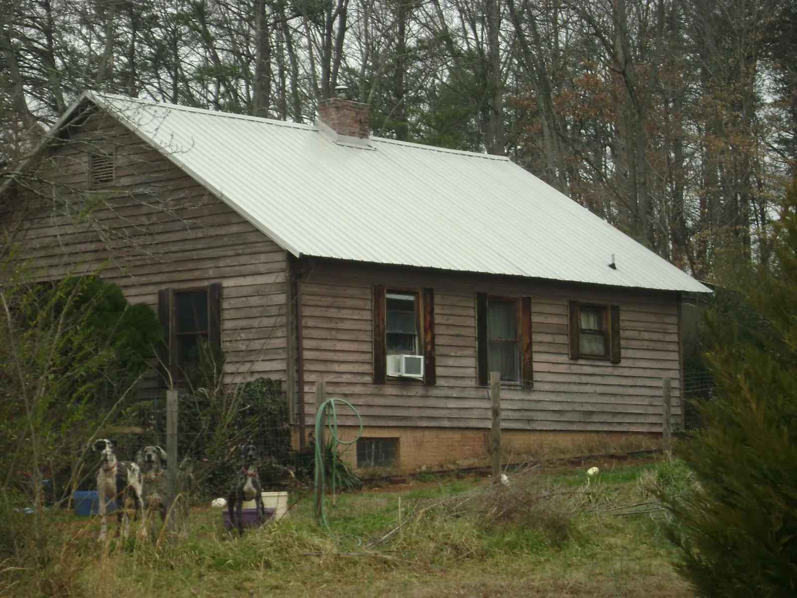 White metal roof on an old wood sided farmhouse, from a Asphalt Shingle Roof Repair job in Crystal Spring